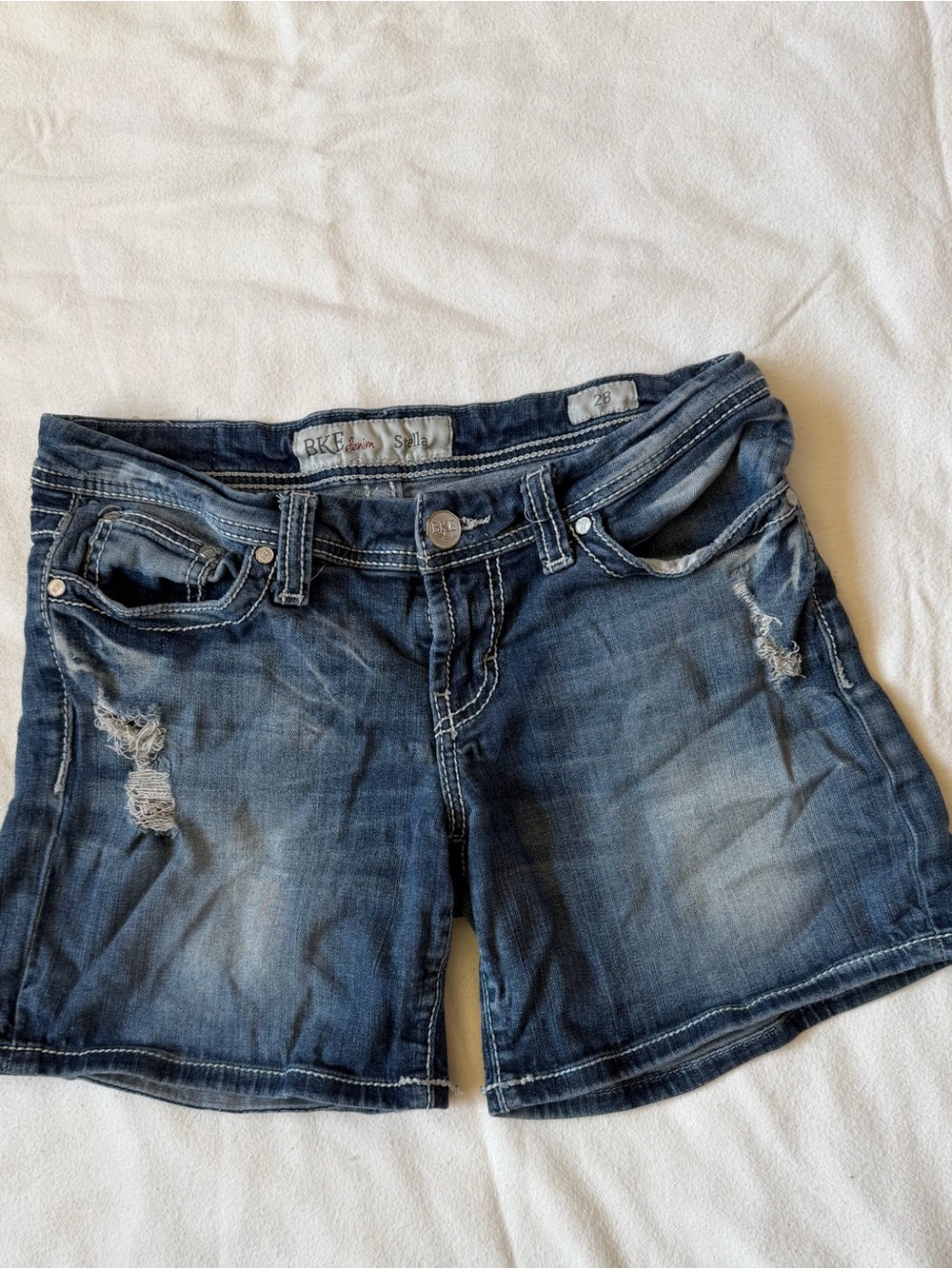 BKE Women's Distressed Denim Shorts - Dark Blue Wash
